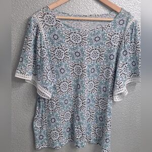 Loft 100% Linen Blue & White Top    Size XL